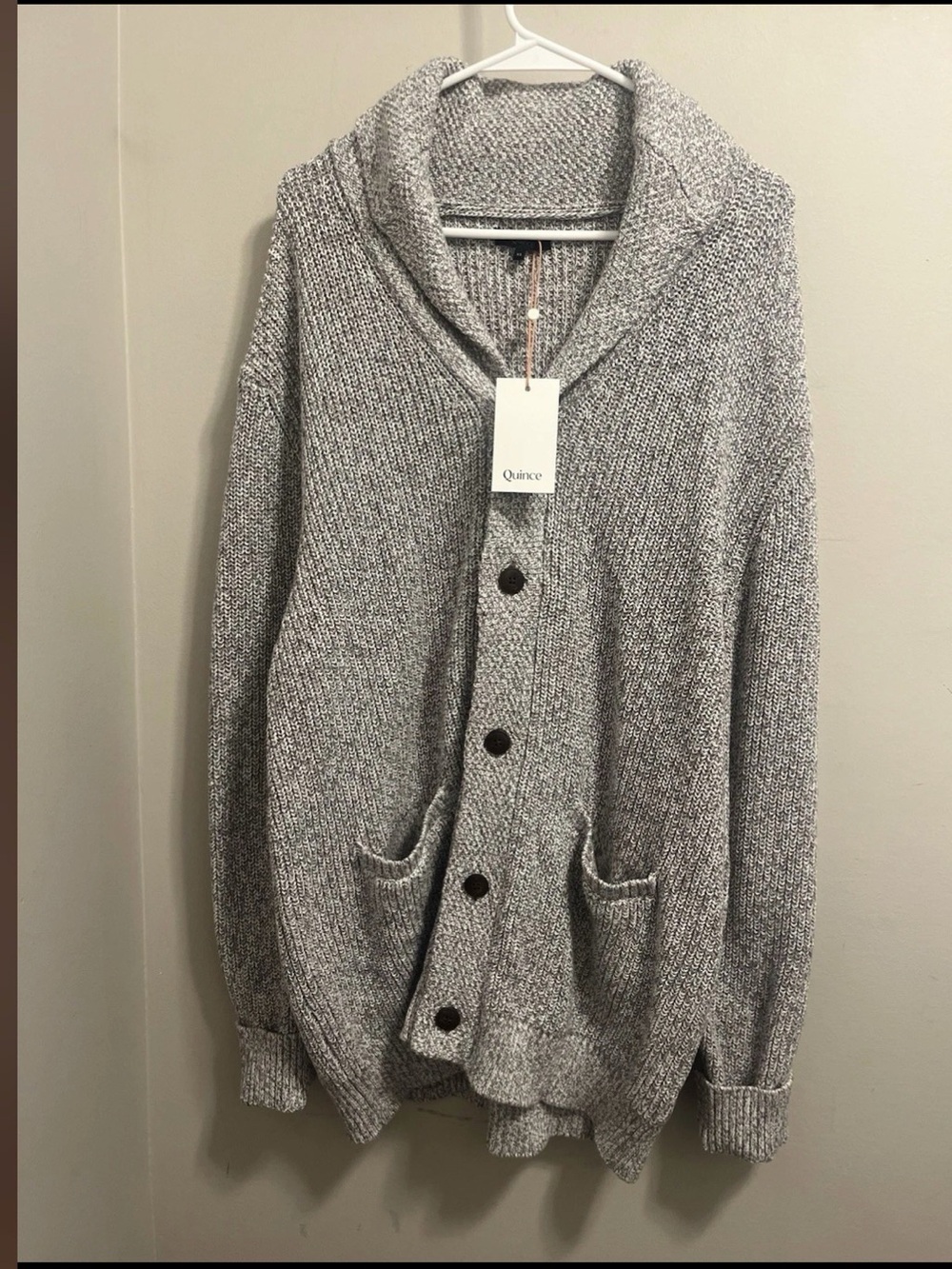 Quince Men's Shawl Collar Button Cardigan in Light Heather Gray xl nwt